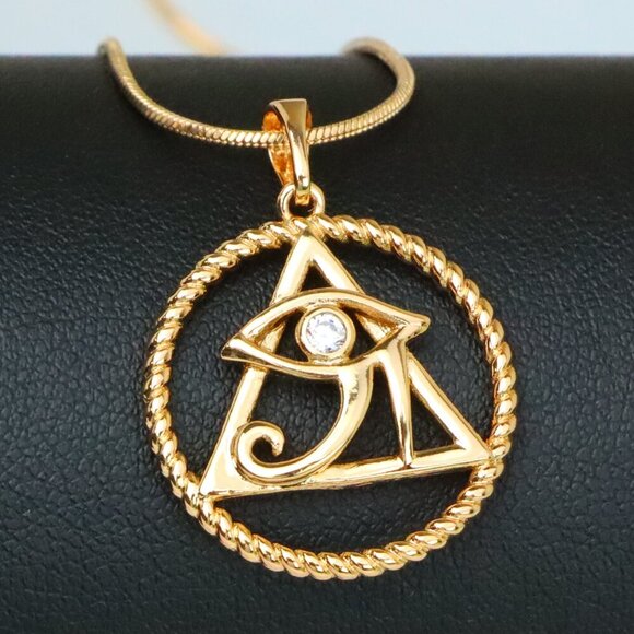 "Rose Gold Eye of Horus Pendant with CZ Accent, Triangle Design, XPPT1844 - Picture 1 of 13